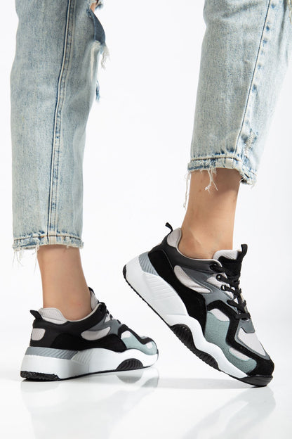 Ayakkabı Aşkı SP-172-2 Siyah Gri Bağcıklı Kadın Spor Ayakkabı