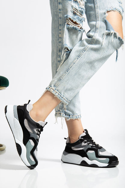 Ayakkabı Aşkı SP-172-2 Siyah Gri Bağcıklı Kadın Spor Ayakkabı