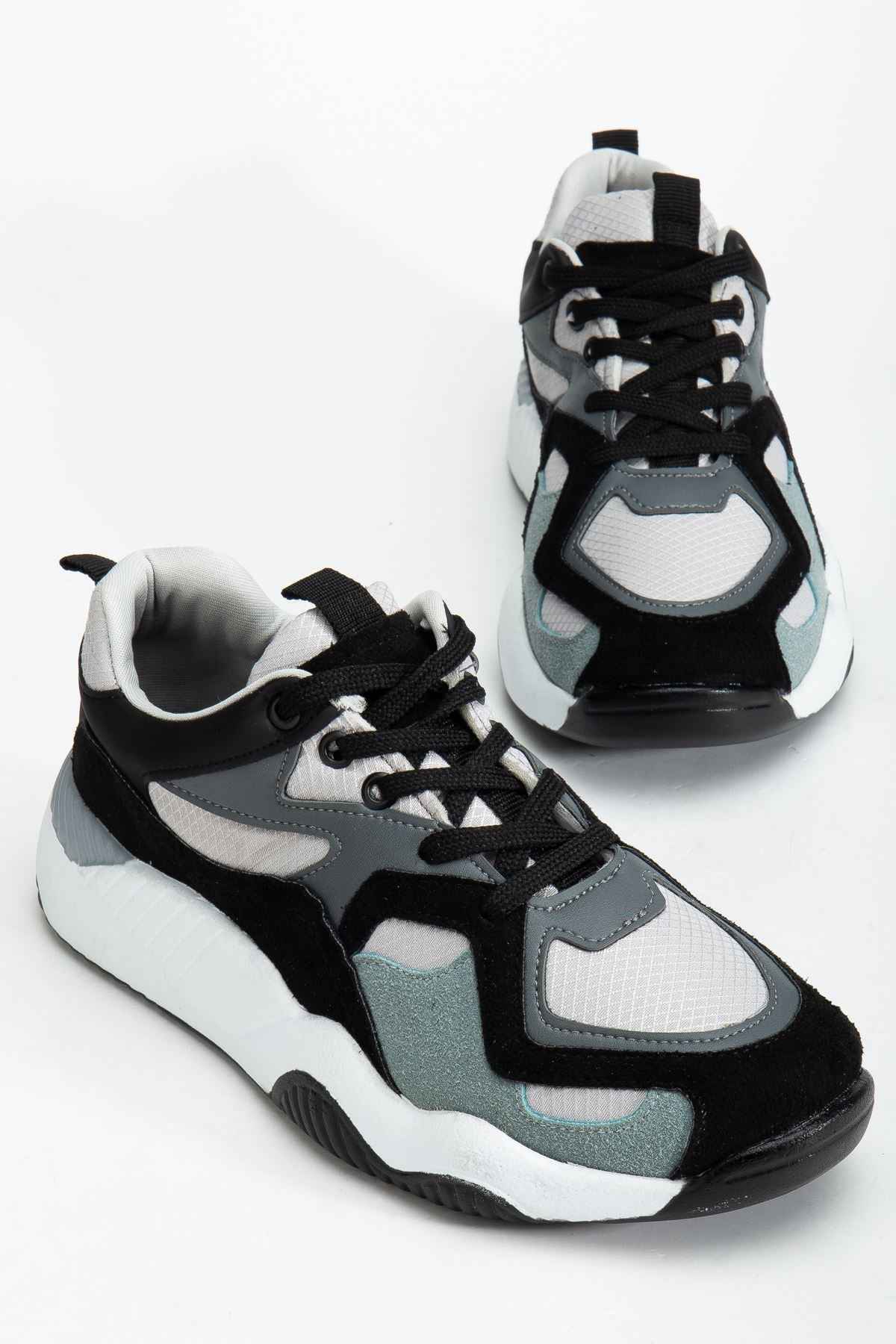 Ayakkabı Aşkı Sp-172-2 Siyah Gri Bağcıklı Kadın Spor Ayakkabı