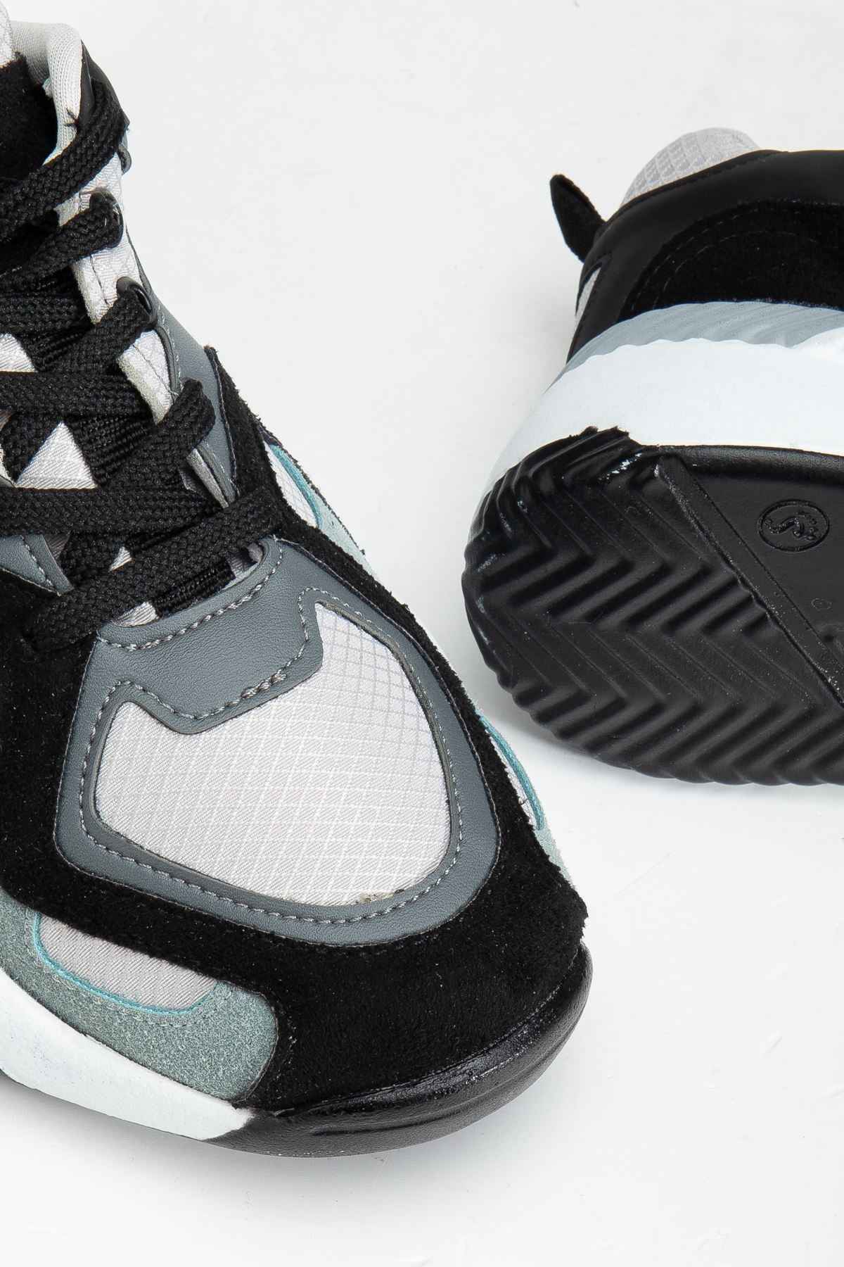 Ayakkabı Aşkı Sp-172-2 Siyah Gri Bağcıklı Kadın Spor Ayakkabı