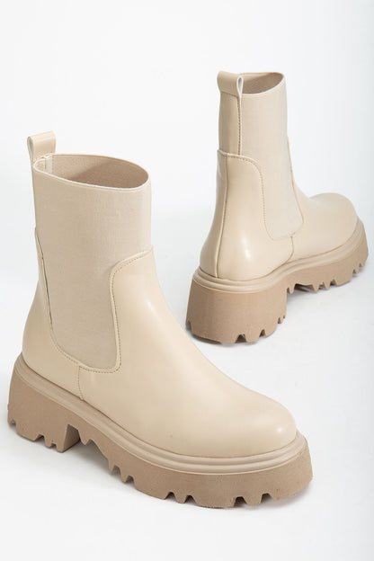 Ayakkabı Aşkı Bej Lastikli Yüksek Tabanlı Günlük Kadın Bot