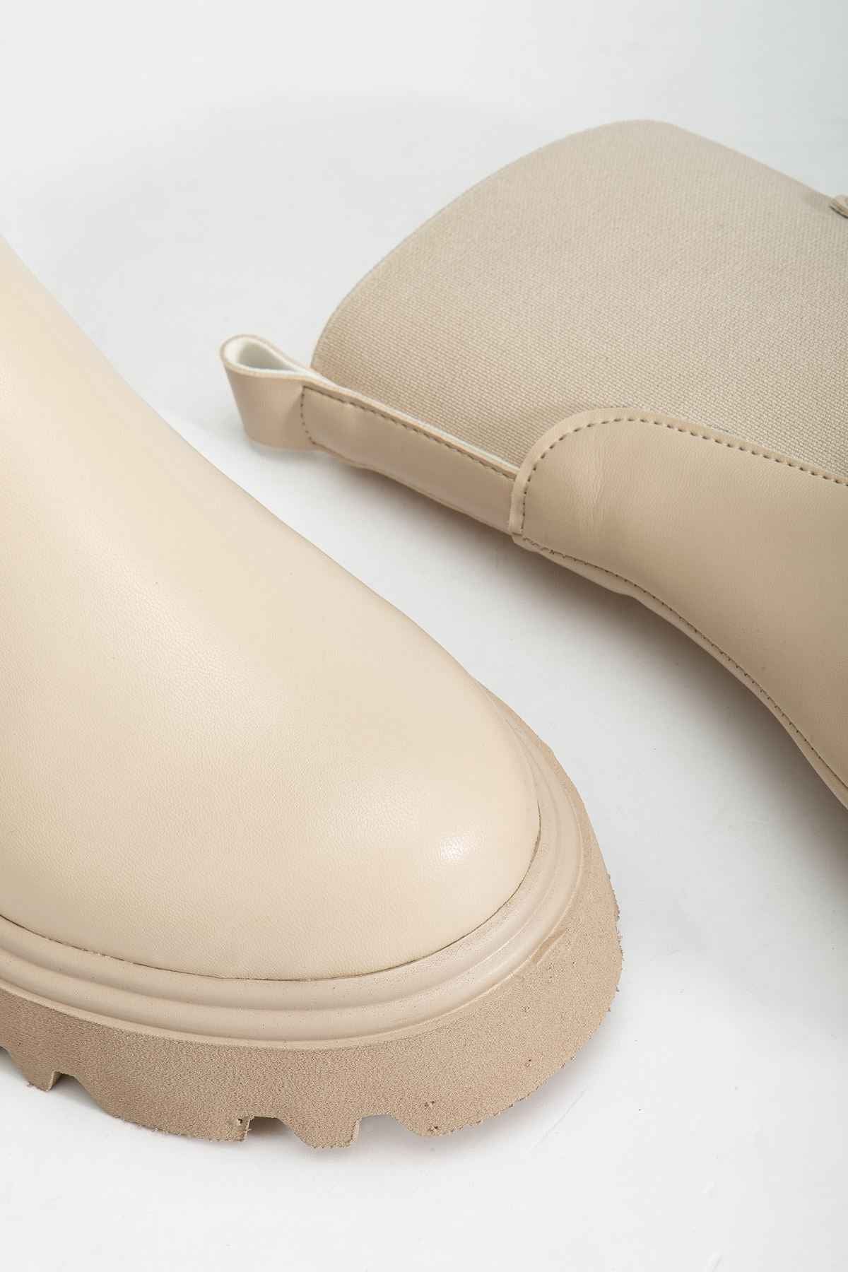 Ayakkabı Aşkı K-815 Bej Lastikli Yüksek Tabanlı Günlük Kadın Bot