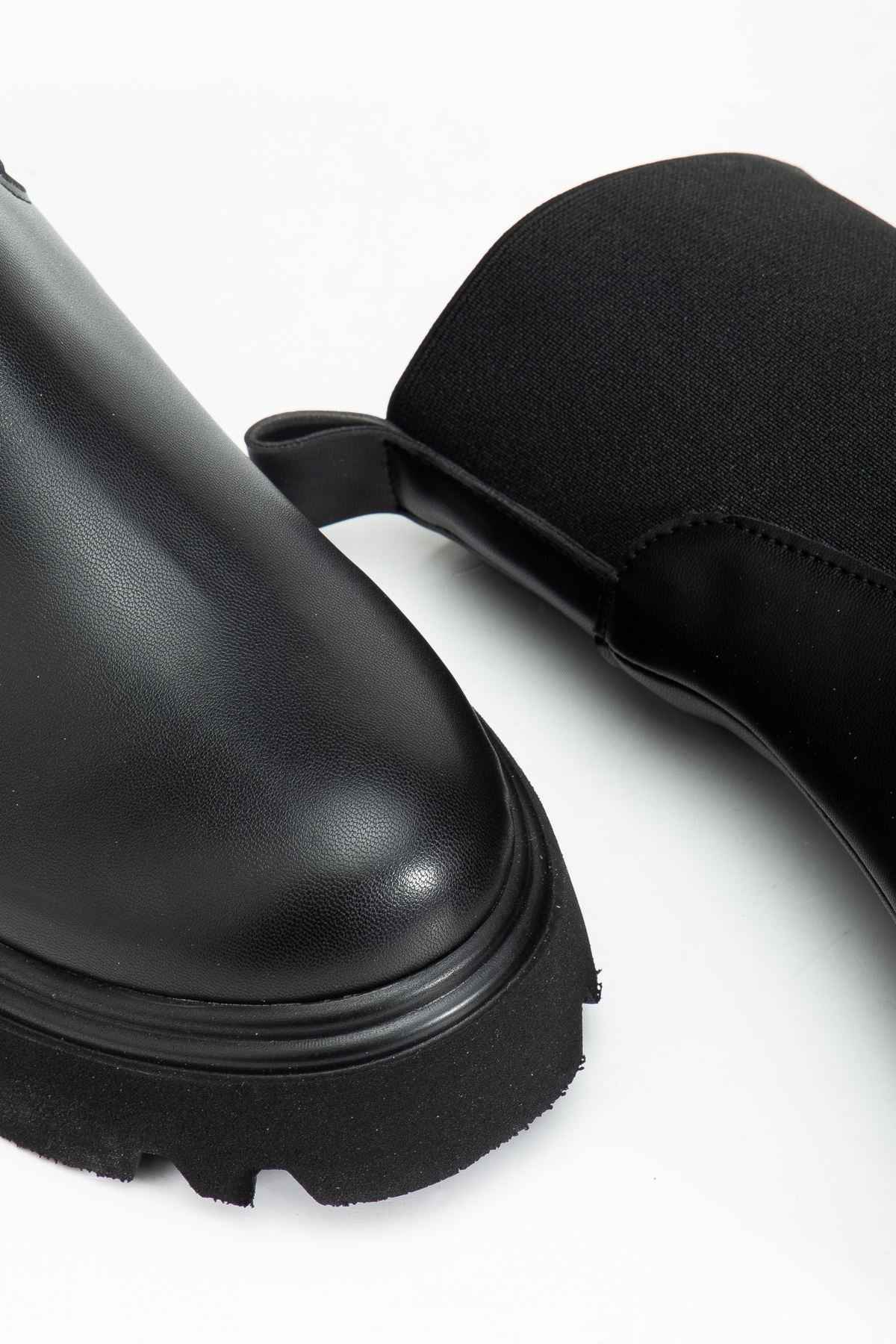Ayakkabı Aşkı K-815 Siyah Lastikli Yüksek Tabanlı Günlük Kadın Bot