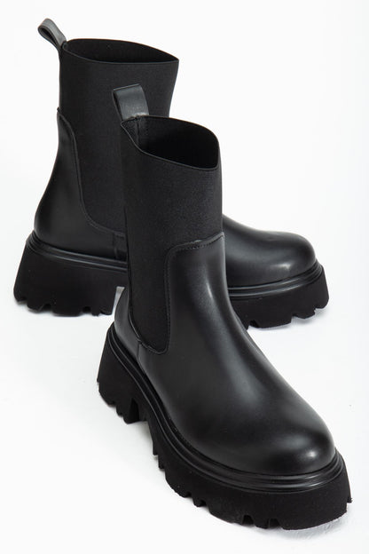 Ayakkabı Aşkı Siyah Lastikli Yüksek Tabanlı Günlük Kadın Bot