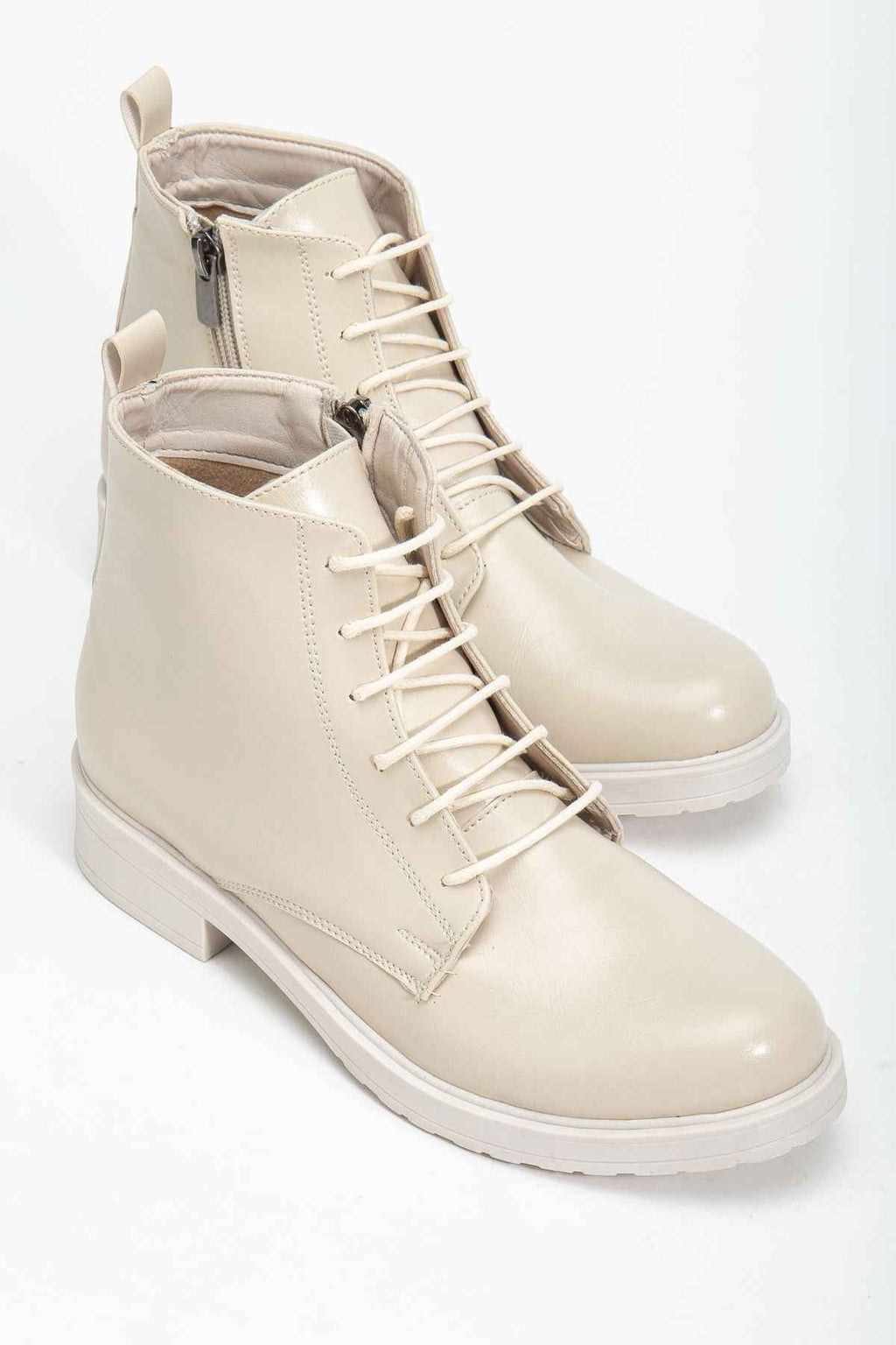 Ayakkabı Aşkı 165-225 Bej Yanki Bağcıklı Fermuarlı Günlük Kadın Bot