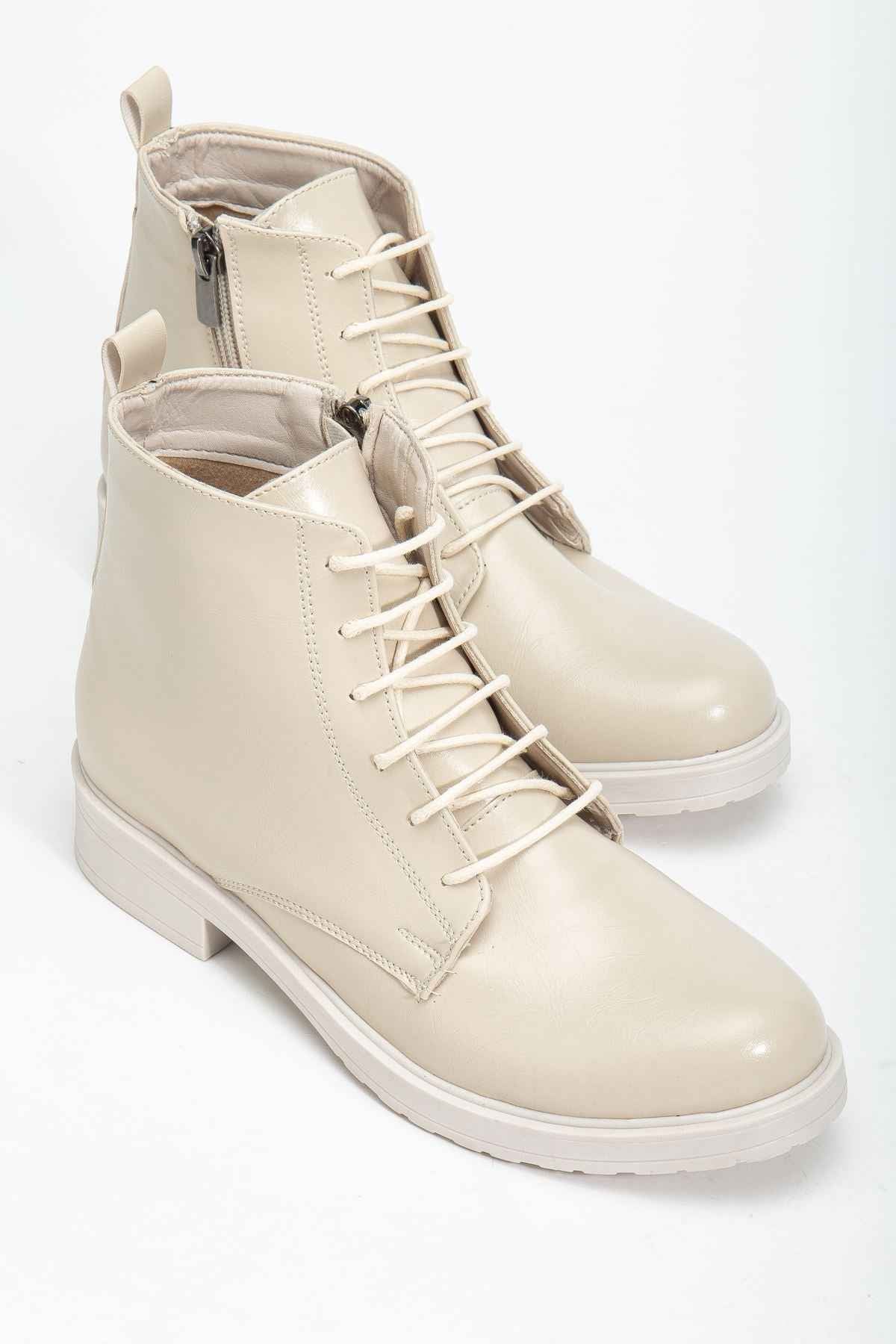 Ayakkabı Aşkı Bej Yanki Bağcıklı Fermuarlı Günlük Kadın Bot