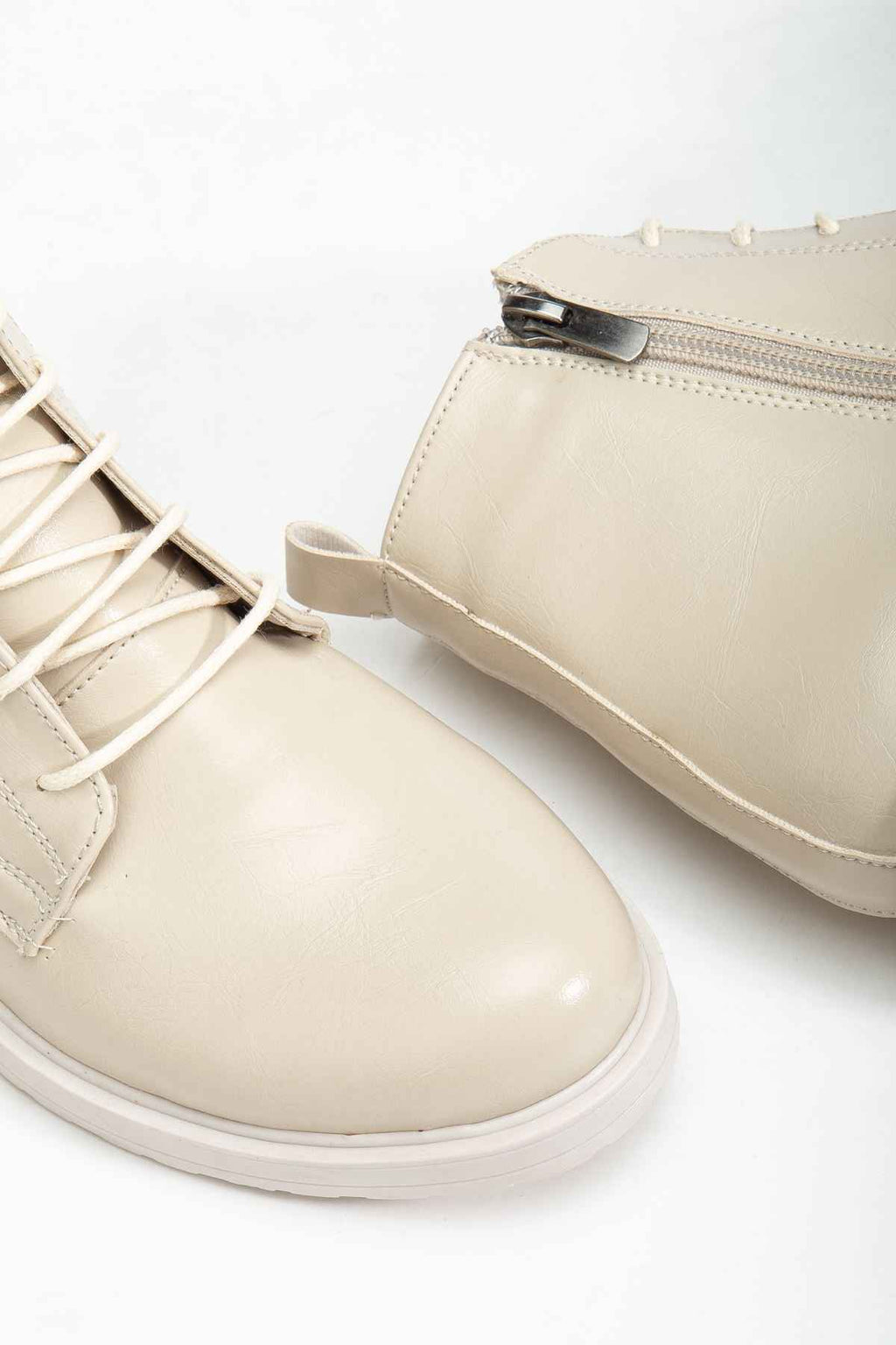 Ayakkabı Aşkı 165-225 Bej Yanki Bağcıklı Fermuarlı Günlük Kadın Bot