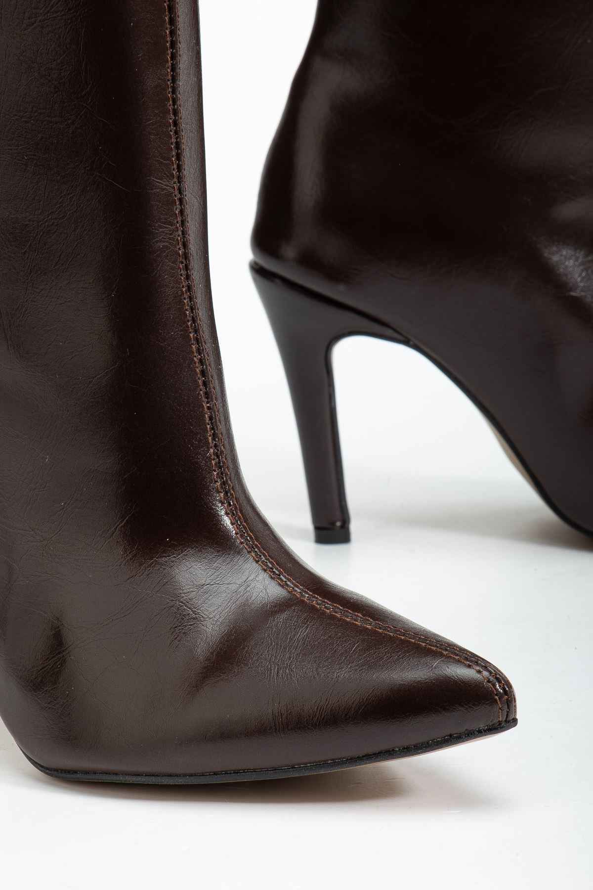 Ayakkabı Aşkı Syt-2004 Kahve Kırışık Rugan Günlük Bayan Çizme