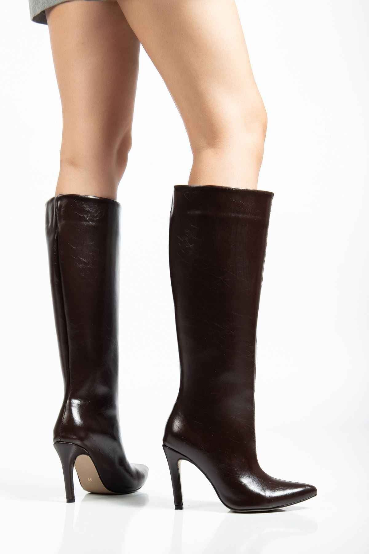 Ayakkabı Aşkı Syt-2004 Kahve Kırışık Rugan Günlük Bayan Çizme