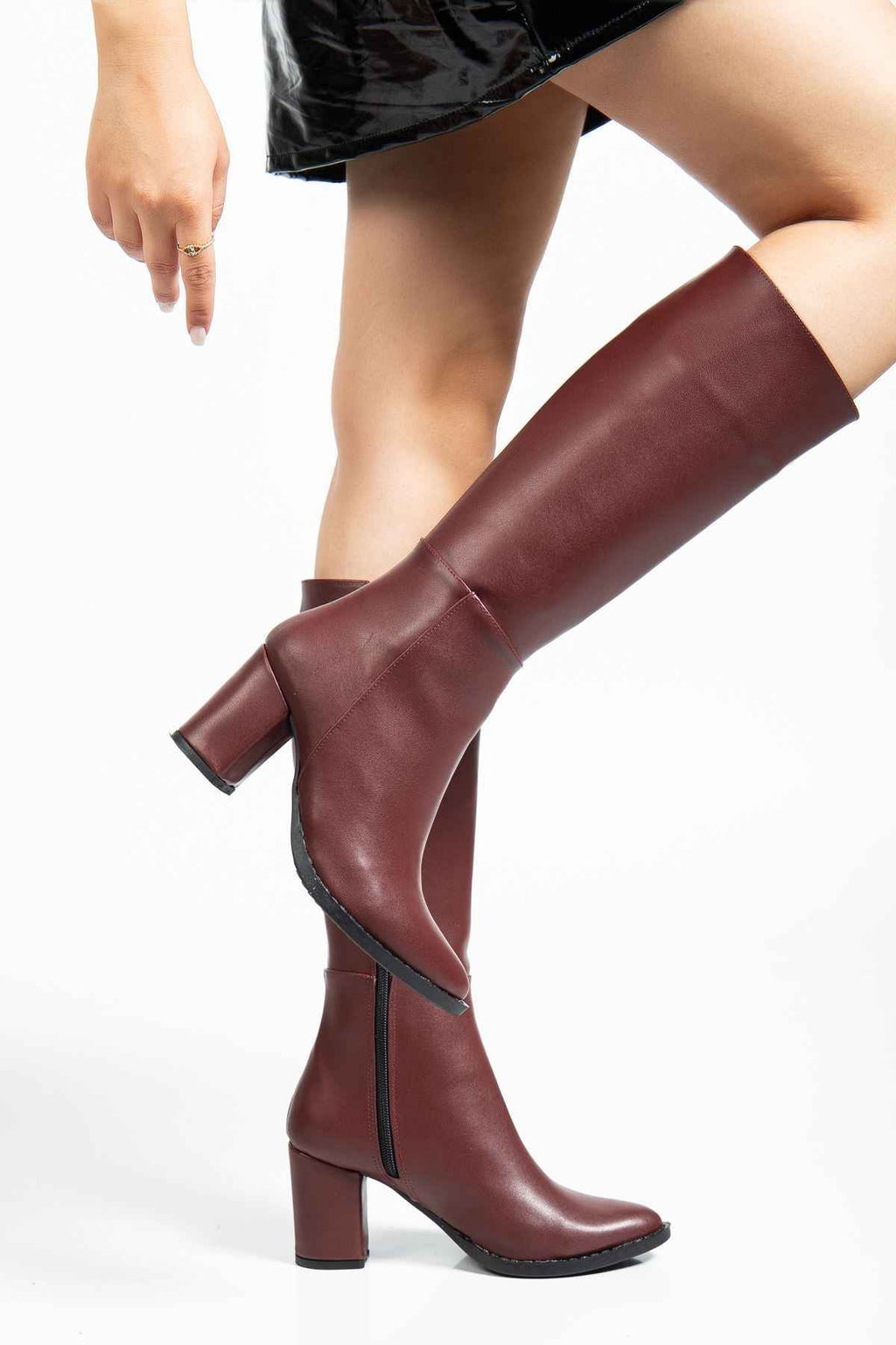 Ayakkabı Aşkı Ysn-4422 Bordo Cilt Topuklu Kadın Çizme