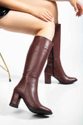 Ayakkabı Aşkı Ysn-4422 Bordo Cilt Topuklu Kadın Çizme