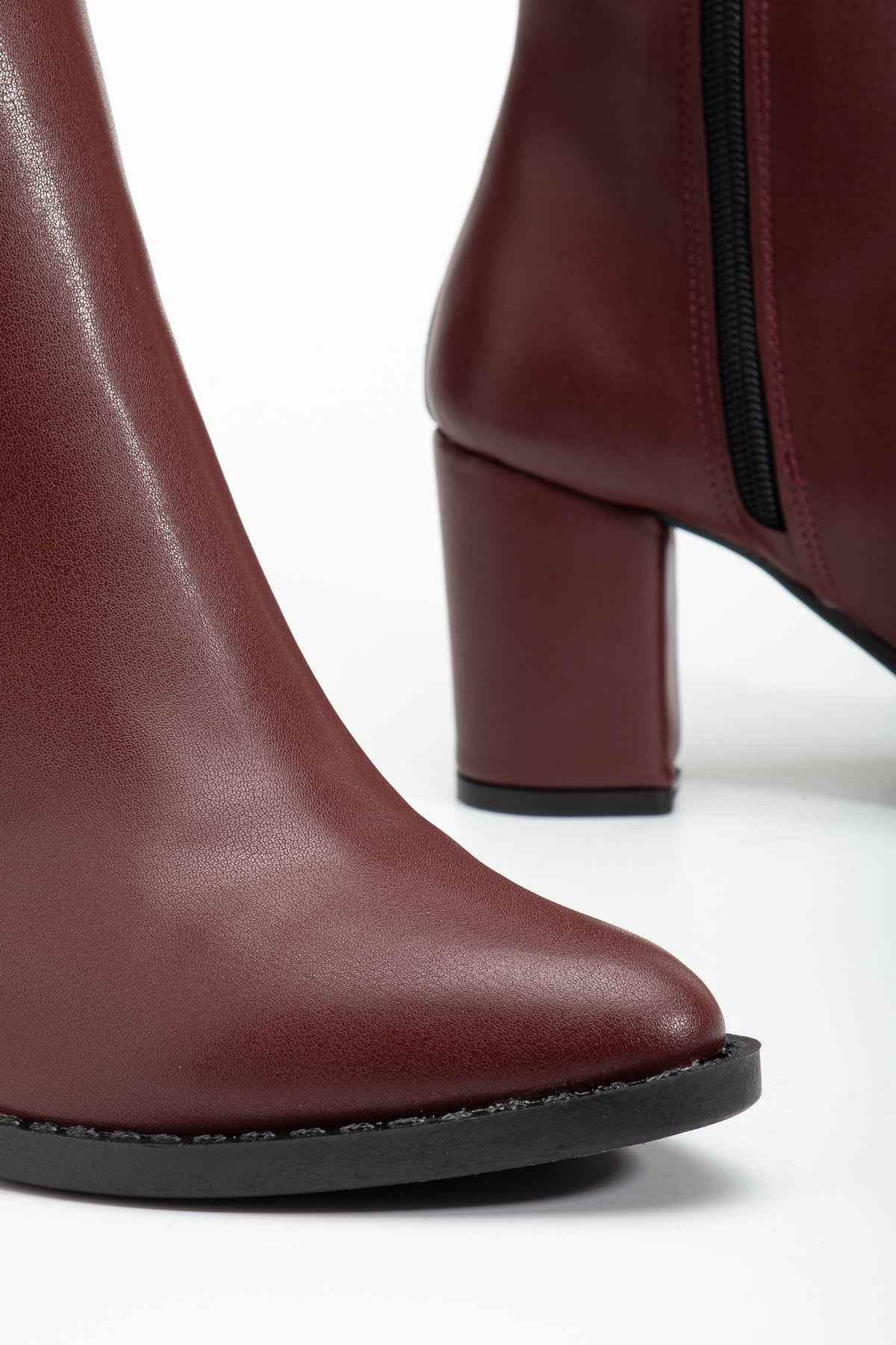 Ayakkabı Aşkı Ysn-4422 Bordo Cilt Topuklu Kadın Çizme