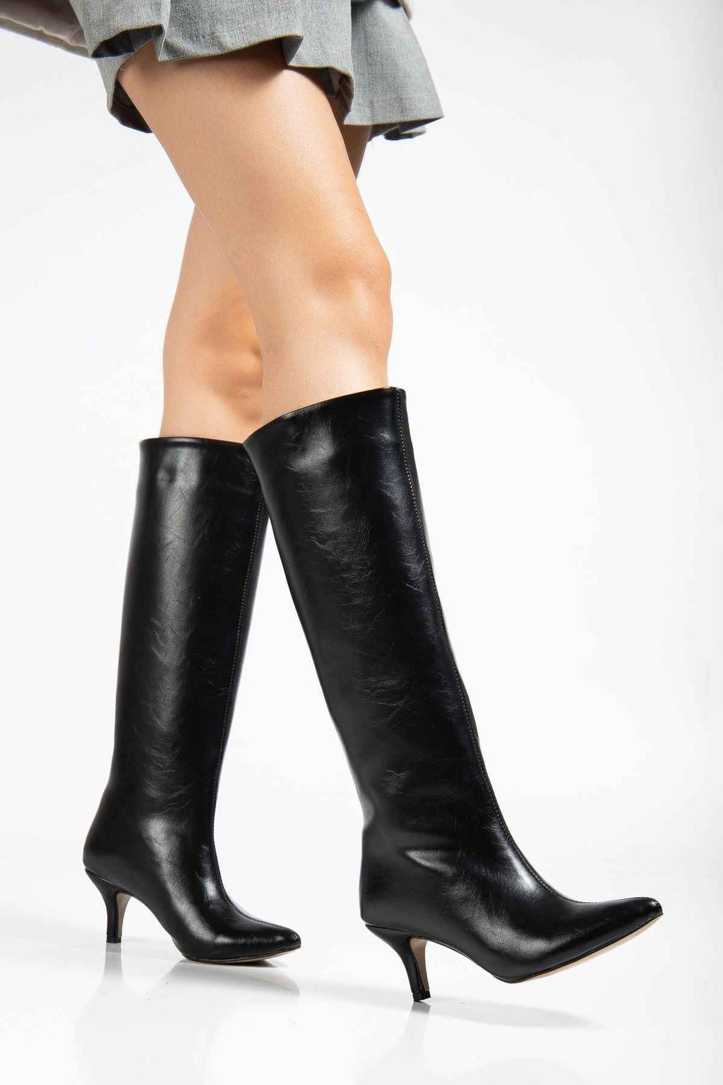 Ayakkabı Aşkı Syt-2025 Siyah Kırışık Rugan Günlük Kadın Çizme