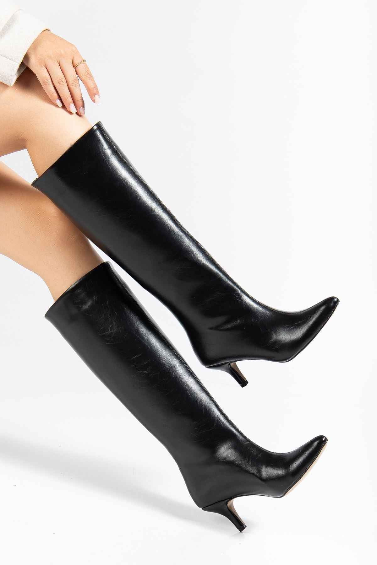 Ayakkabı Aşkı Syt-2025 Siyah Kırışık Rugan Günlük Kadın Çizme