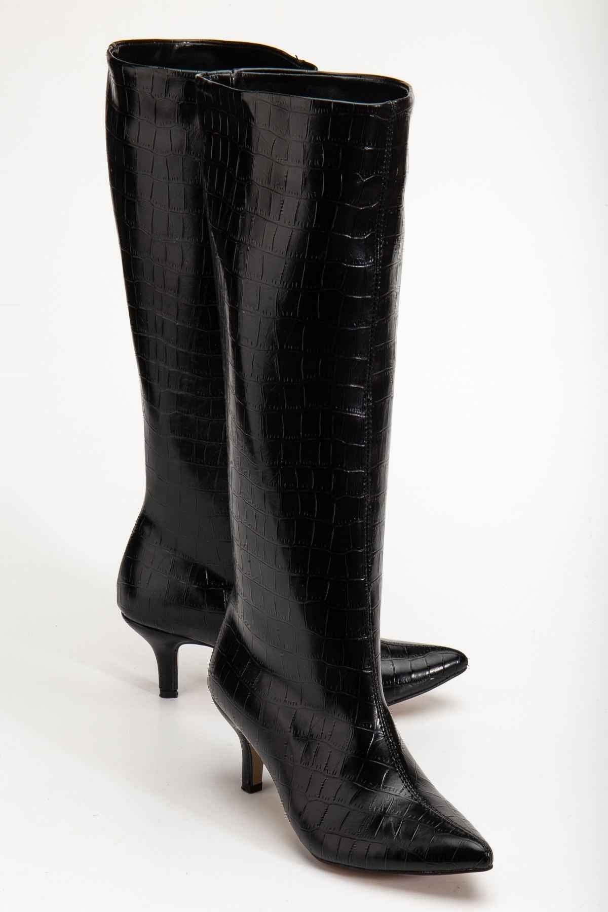 Ayakkabı Aşkı Syt-2025 Siyah  Kroko Günlük Kadın Çizme