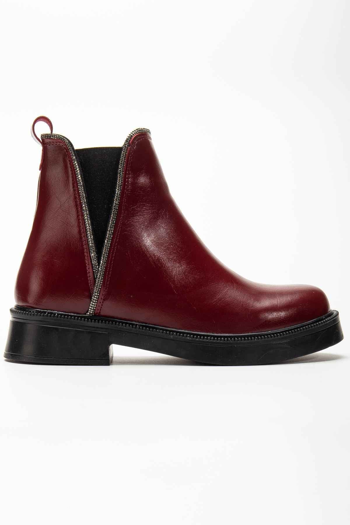 Ayakkabı Aşkı 02-02 Bordo Kırışık Rugan Taş Aksesuarlı Lastikli Günlük Kadın Bot