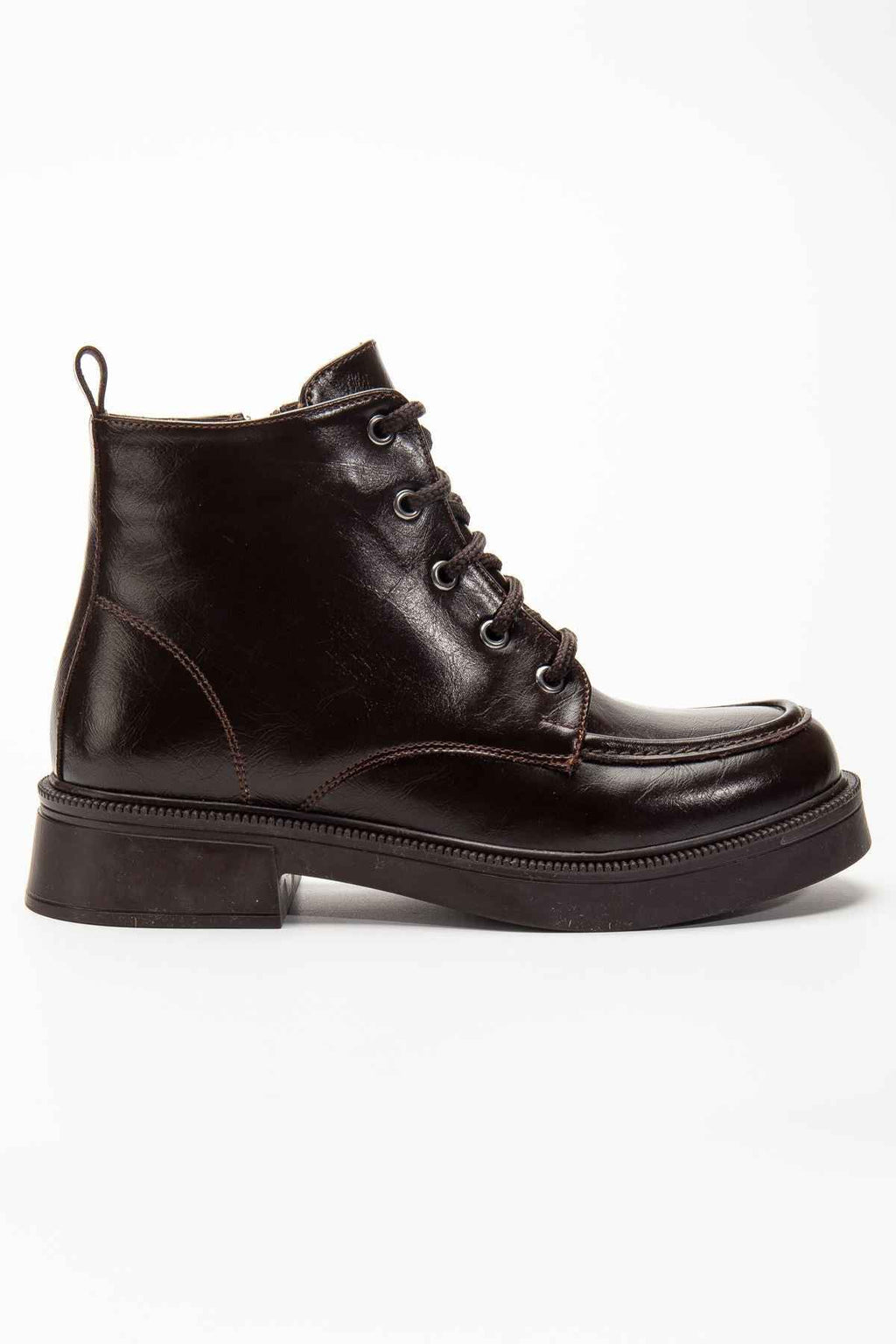 Ayakkabı Aşkı 02-2001 Kahve Kırışık Rugan Bağcıklı Fermuarlı Günlük Kadın Bot