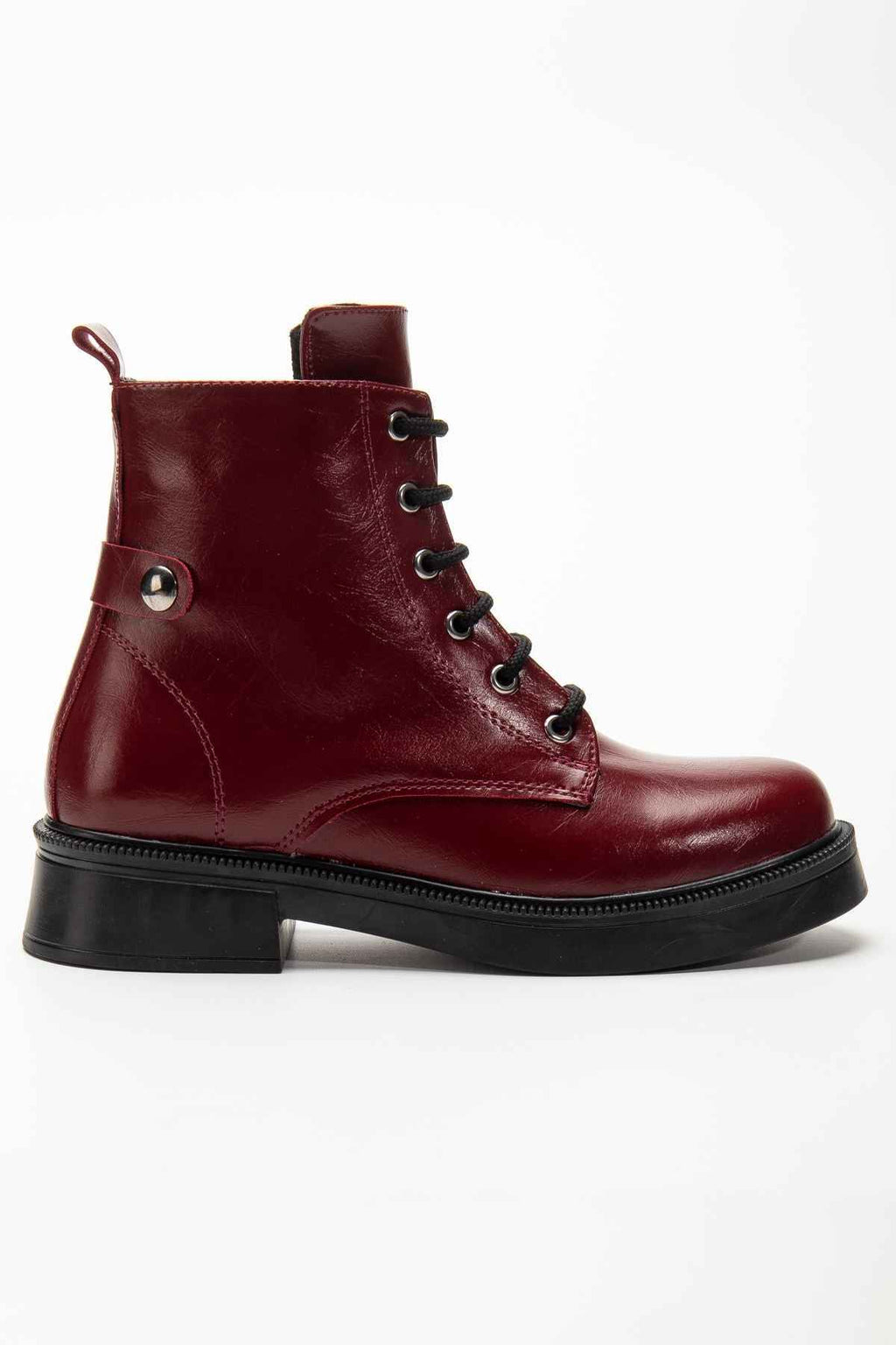 Ayakkabı Aşkı 02-2003 Bordo Kırışık Rugan Bağcıklı Fermuarlı Günlük Kadın Bot