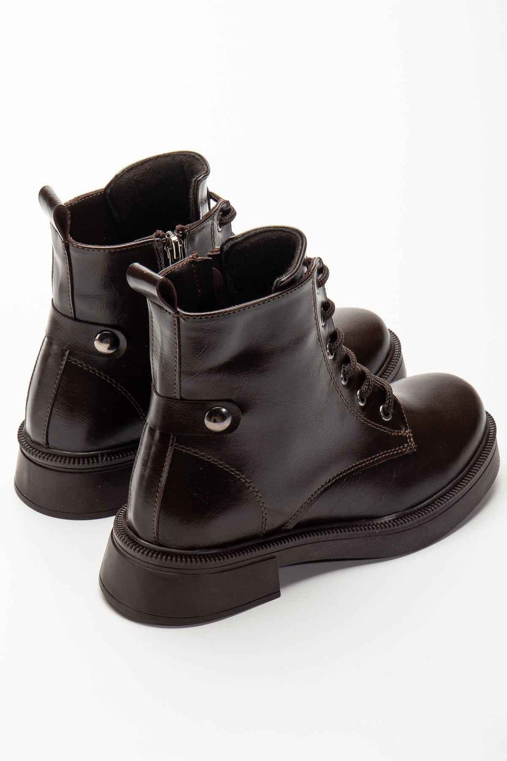 Ayakkabı Aşkı 02-2003 Kahve Kırışık Rugan Bağcıklı Fermuarlı Günlük Kadın Bot