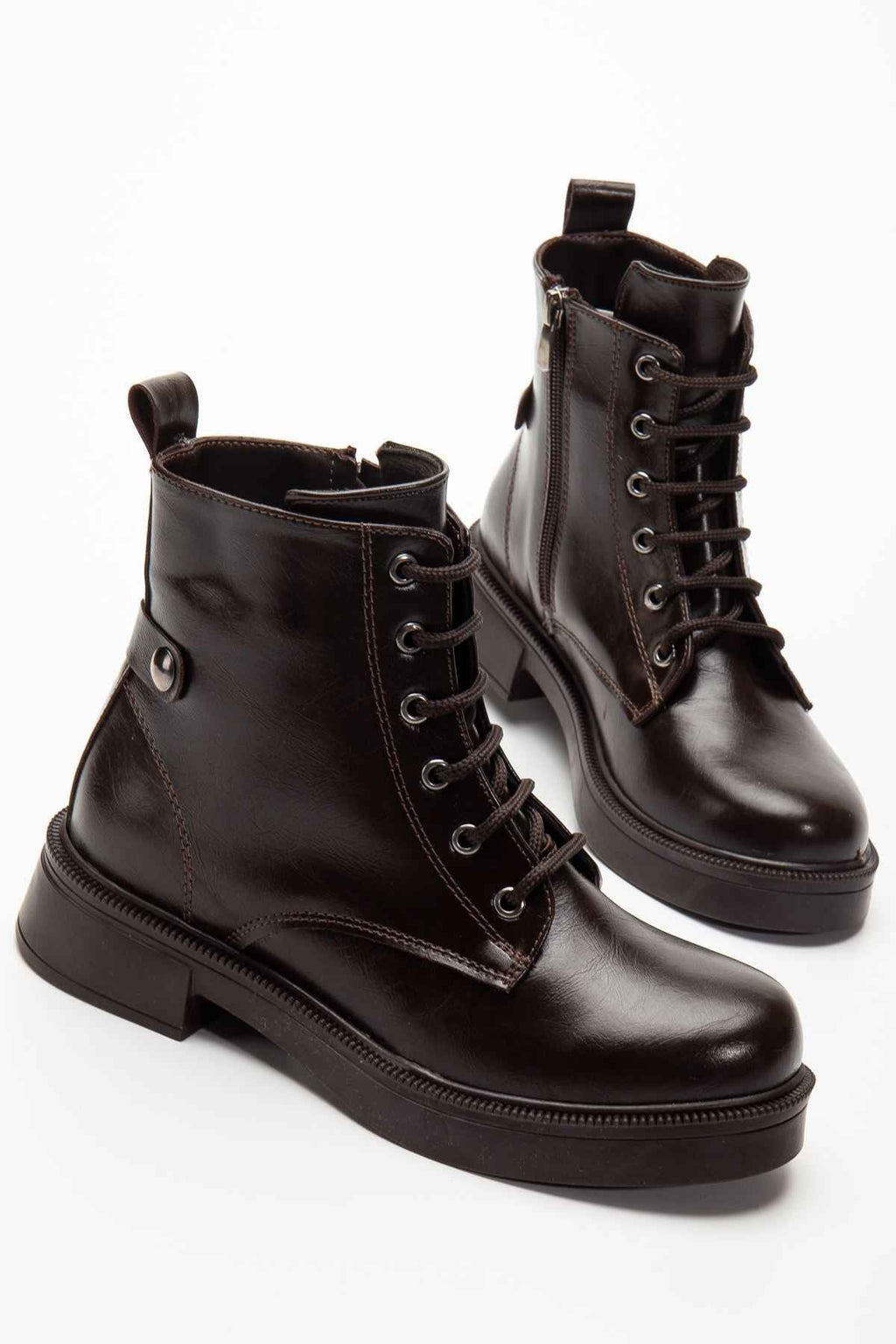 Ayakkabı Aşkı 02-2003 Kahve Kırışık Rugan Bağcıklı Fermuarlı Günlük Kadın Bot