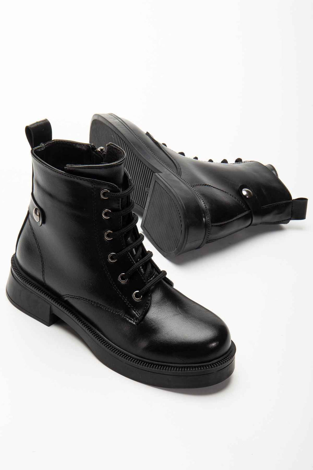 Ayakkabı Aşkı 02-2003 Siyah Kırışık Rugan Bağcıklı Fermuarlı Günlük Kadın Bot
