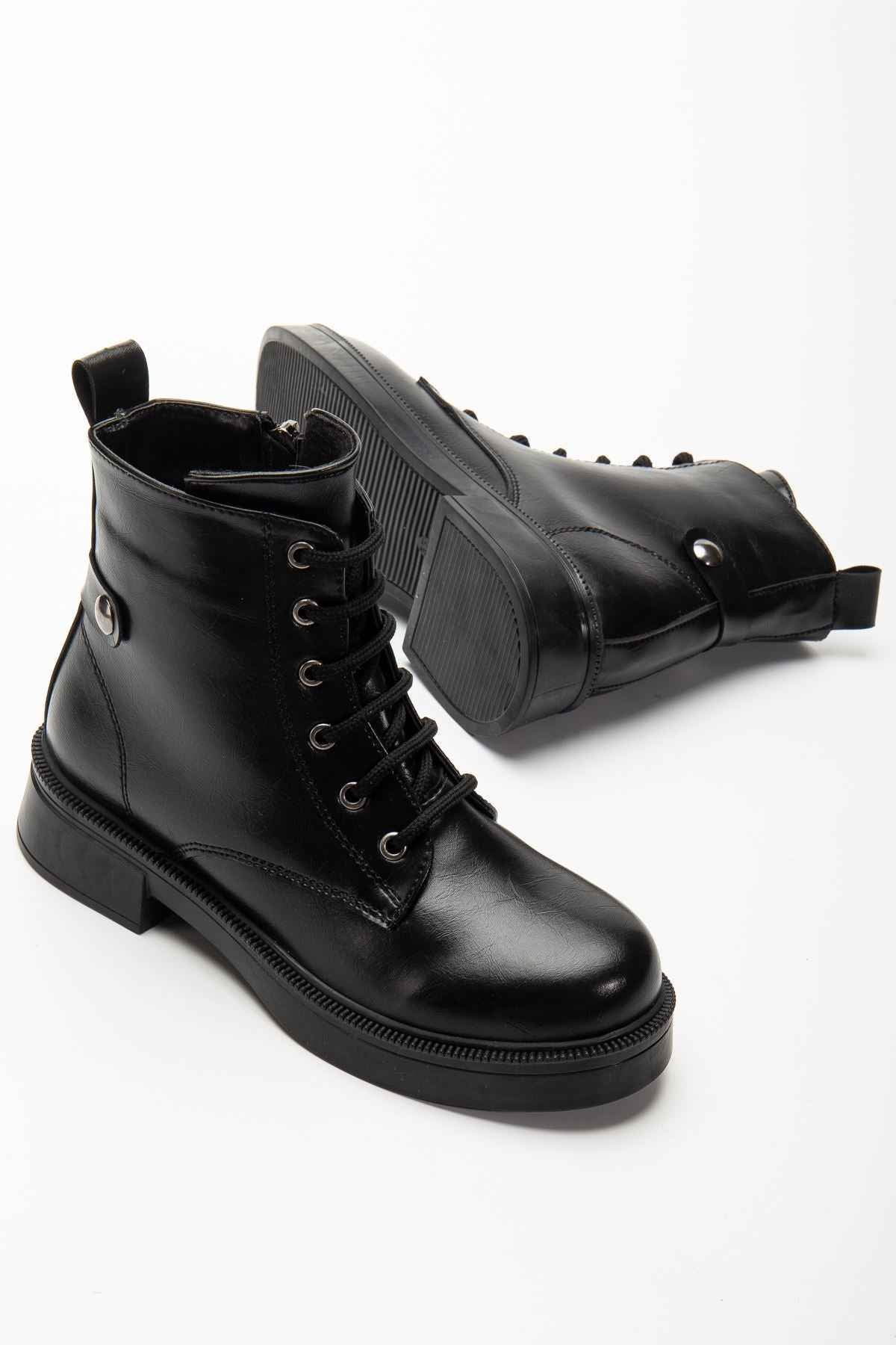 Ayakkabı Aşkı 02-2003 Siyah Kırışık Rugan Bağcıklı Fermuarlı Günlük Kadın Bot