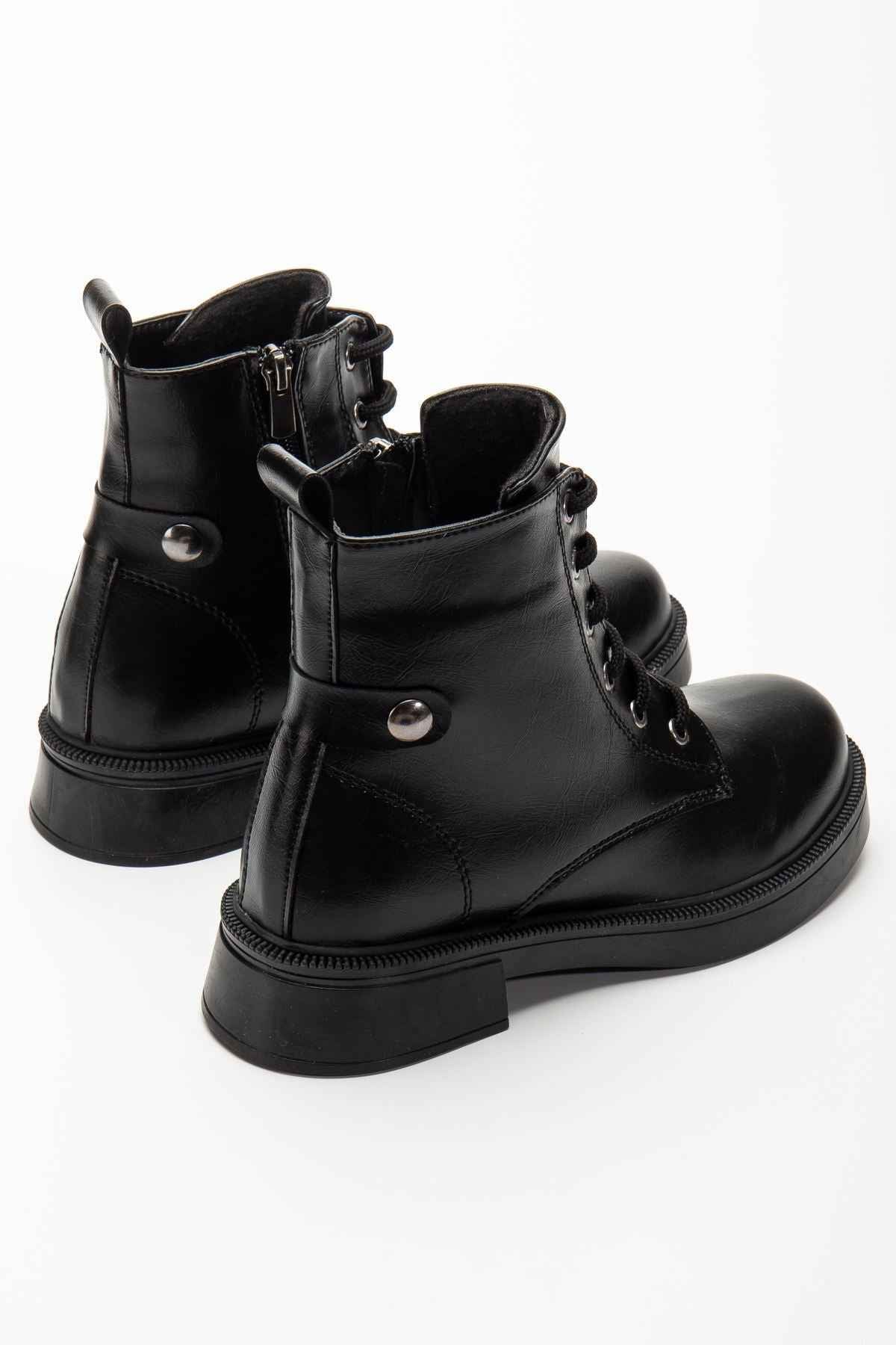 Ayakkabı Aşkı 02-2003 Siyah Kırışık Rugan Bağcıklı Fermuarlı Günlük Kadın Bot