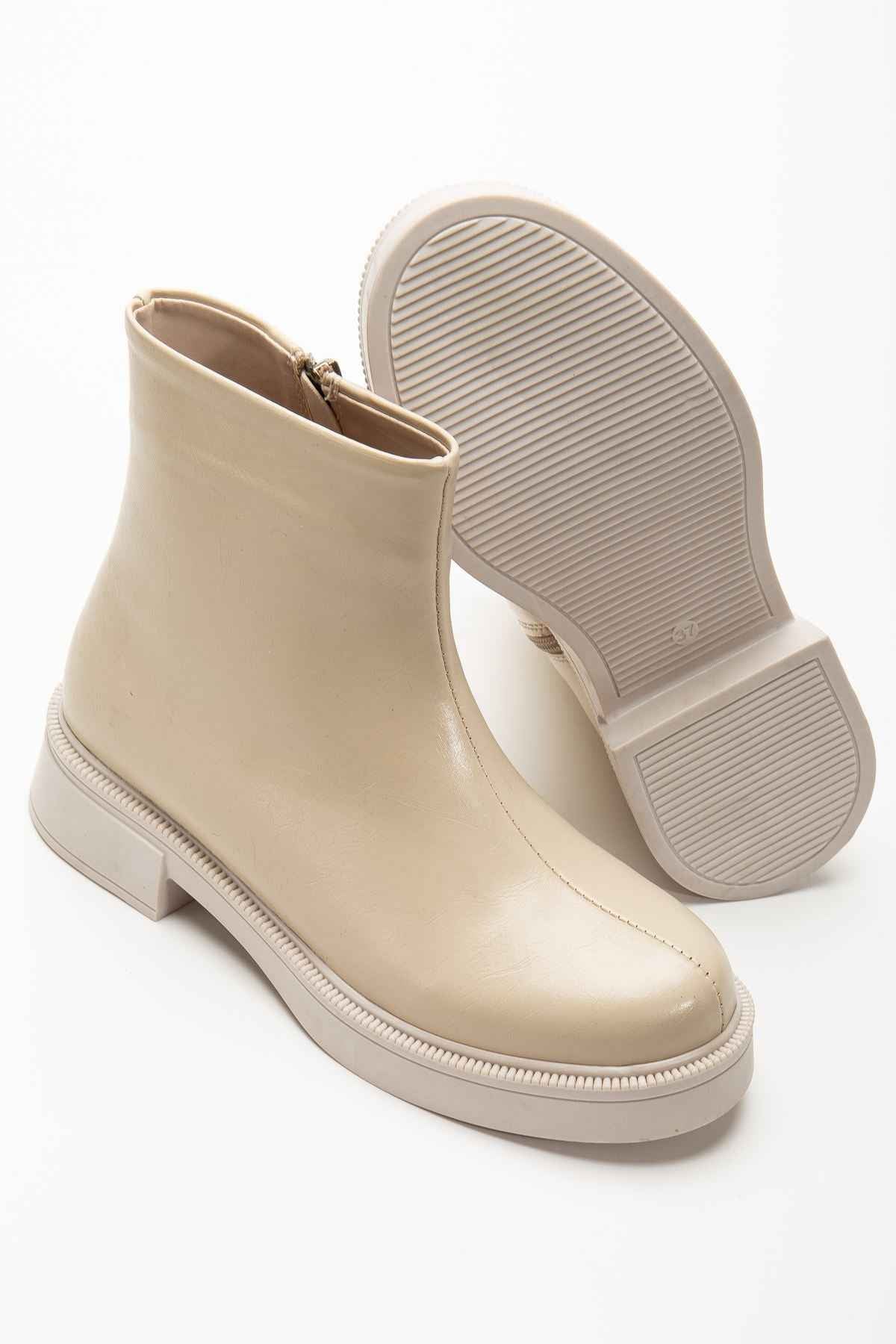Ayakkabı Aşkı 02-3033 Bej Kırışık Rugan Fermuarlı Günlük Kadın Bot
