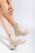 Ayakkabı Aşkı 02-3033 Bej Kırışık Rugan Fermuarlı Günlük Kadın Bot