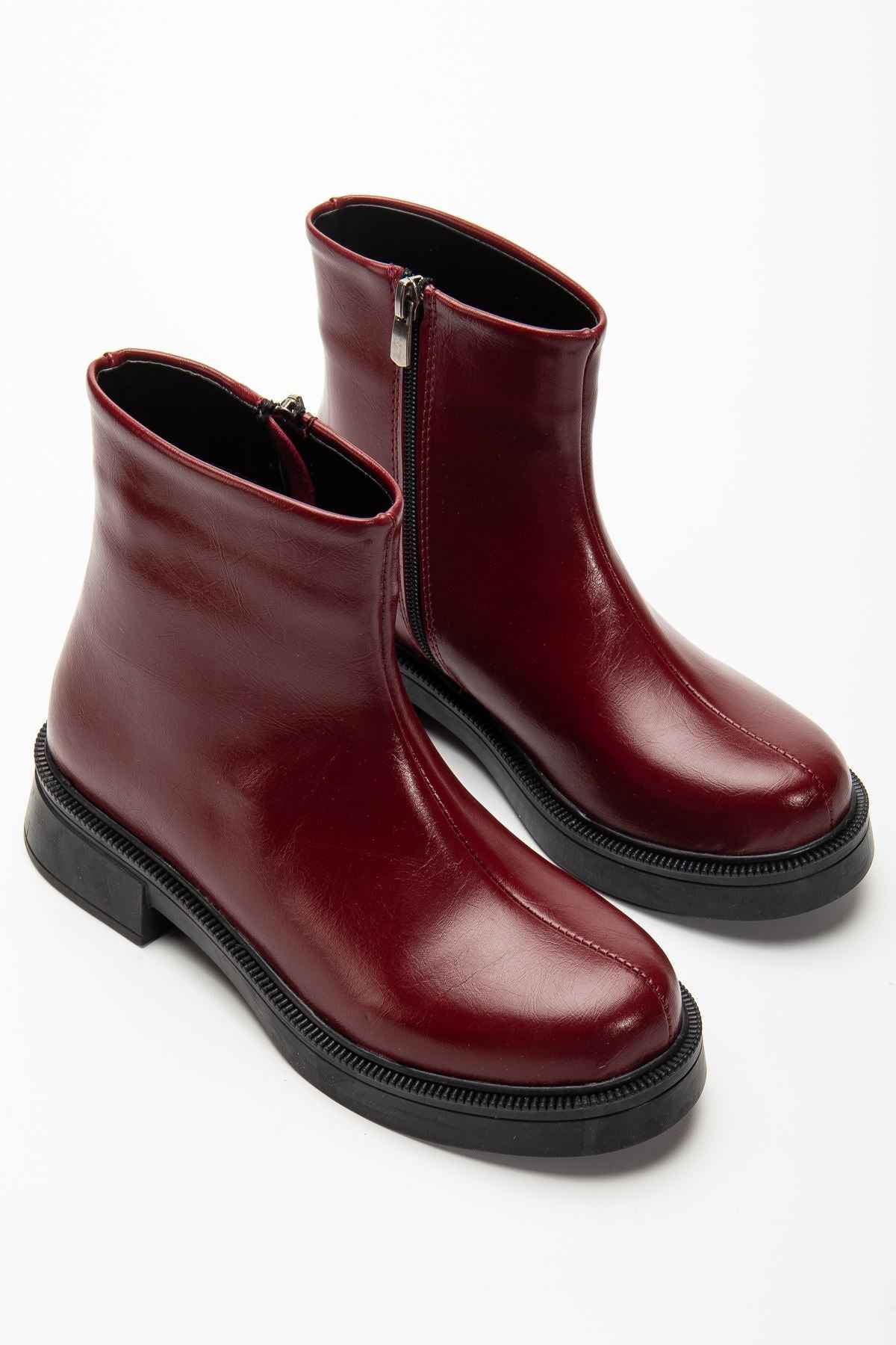 Ayakkabı Aşkı 02-3033 Bordo Kırışık Rugan Fermuarlı Günlük Kadın Bot