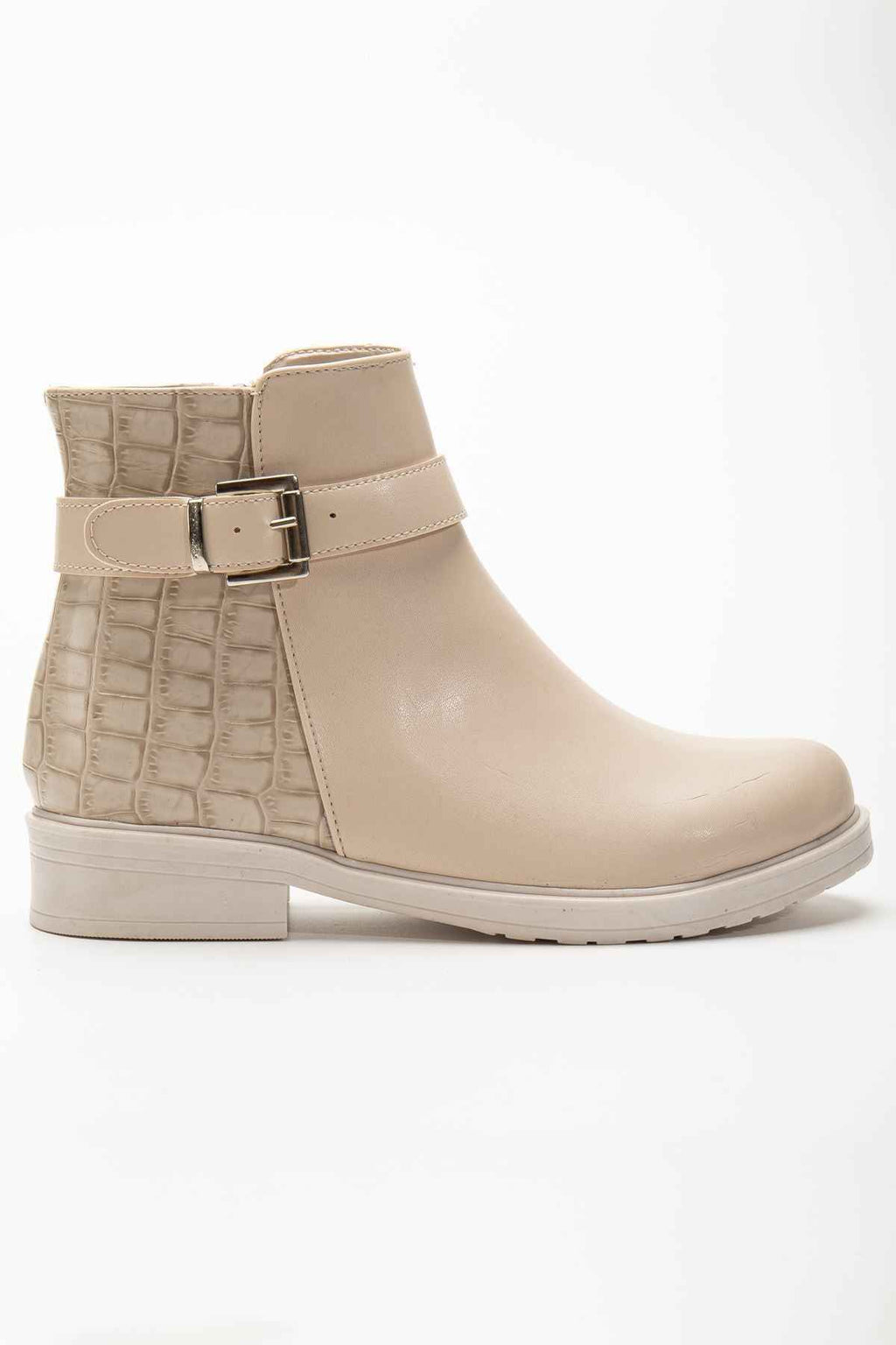 Ayakkabı Aşkı 165-204/1 Bej Kroko Toka Aksesuarlı Fermuarlı Günlük Kadın Bot