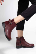 Ayakkabı Aşkı 165-204/1 Bordo Kroko Toka Aksesuarlı Fermuarlı Günlük Kadın Bot