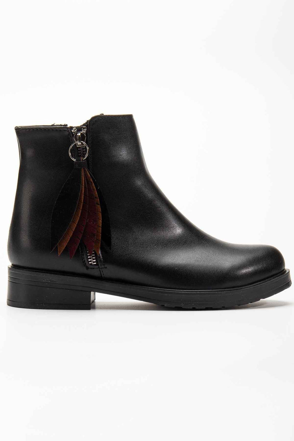 Ayakkabı Aşkı 165-205 Siyah Cilt Yaprak Desenli Fermuarlı Günlük Kadın Bot