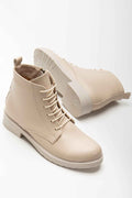 Ayakkabı Aşkı 165-225 Bej Cilt Bağcıklı Fermuarlı Günlük Kadın Bot