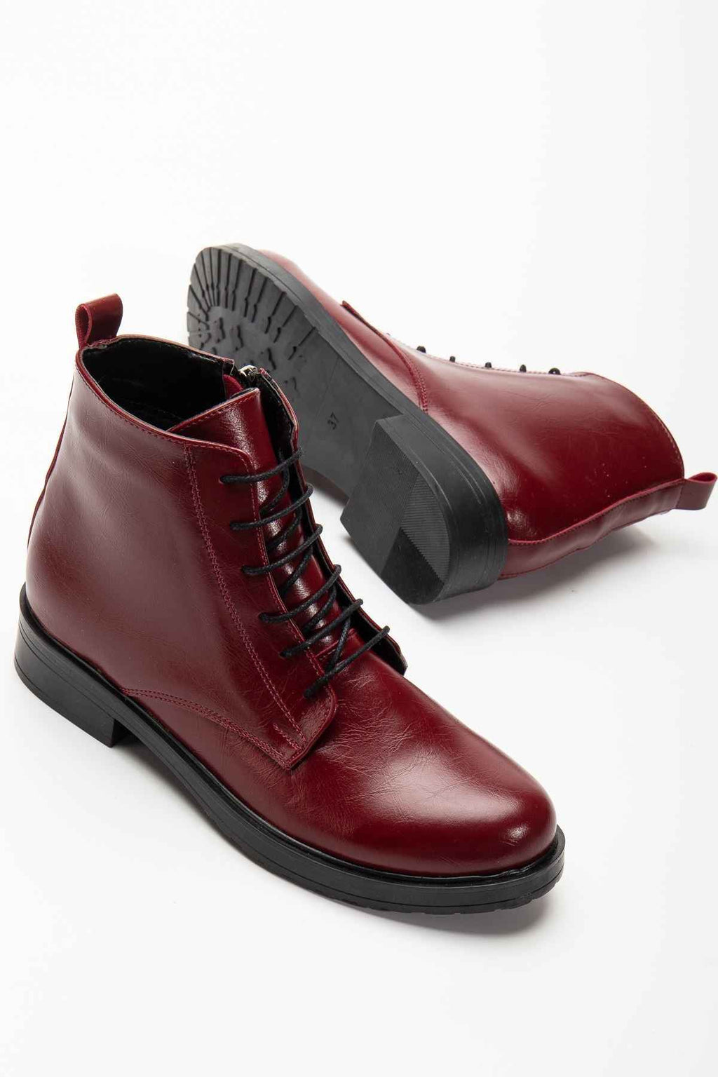 Ayakkabı Aşkı 165-225 Bordo Yanki Bağcıklı Fermuarlı Günlük Kadın Bot