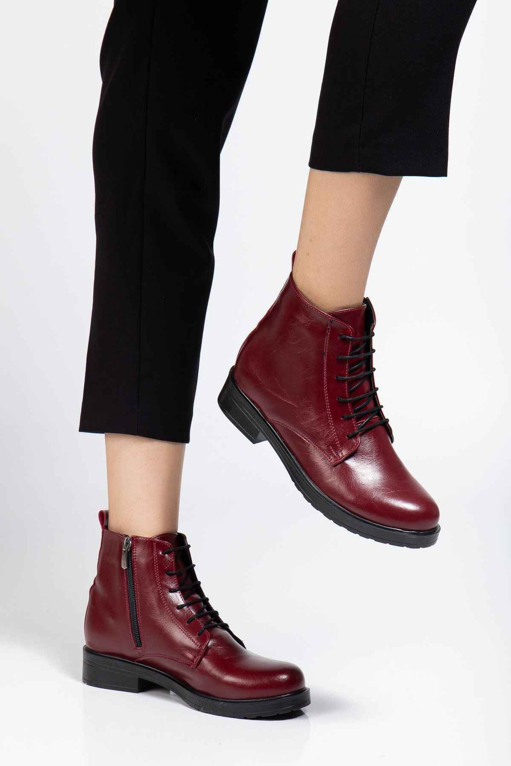 Ayakkabı Aşkı 165-225 Bordo Yanki Bağcıklı Fermuarlı Günlük Kadın Bot