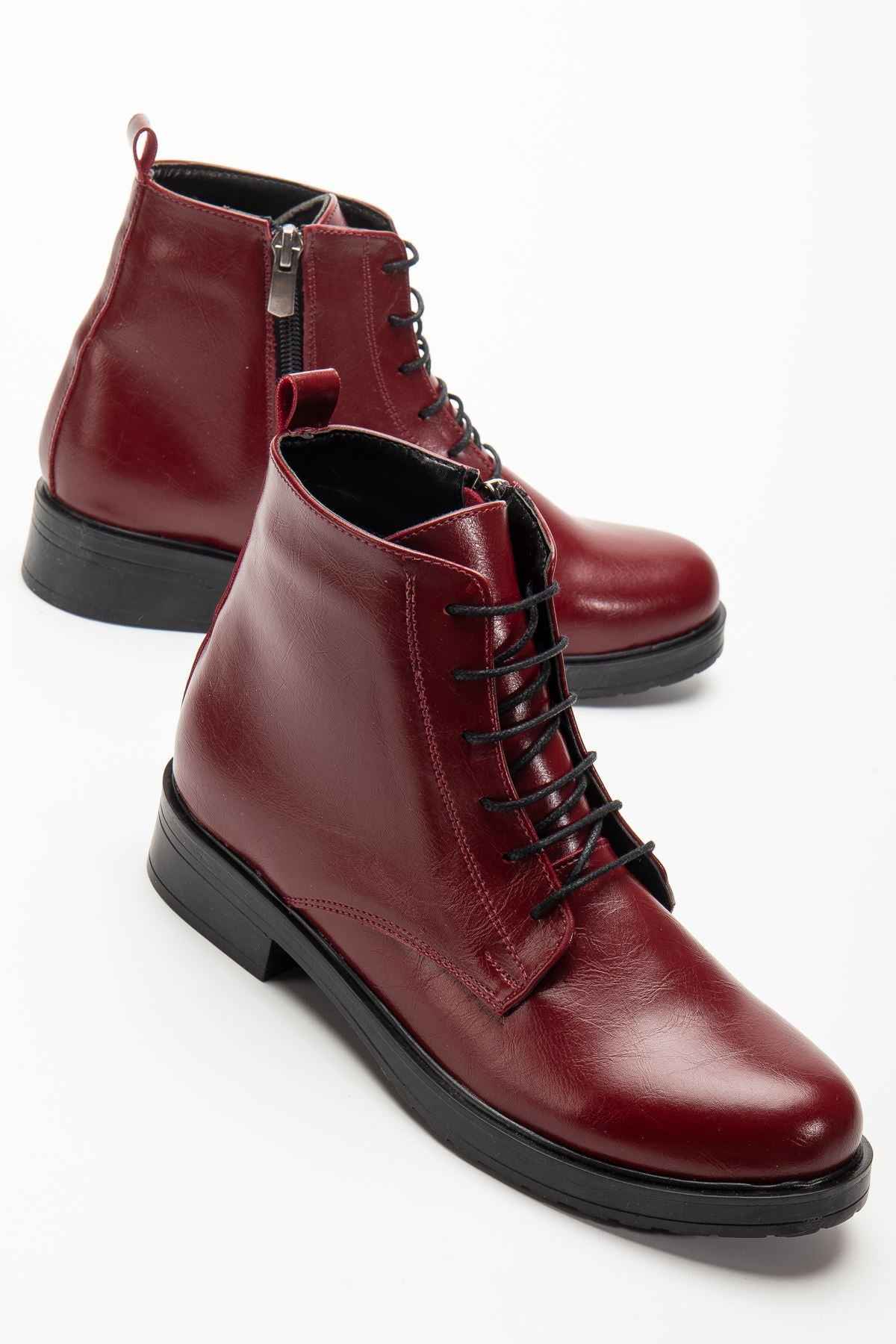 Ayakkabı Aşkı 165-225 Bordo Yanki Bağcıklı Fermuarlı Günlük Kadın Bot