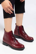 Ayakkabı Aşkı 165-225 Bordo Yanki Bağcıklı Fermuarlı Günlük Kadın Bot