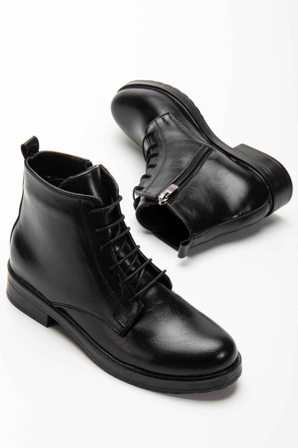 Ayakkabı Aşkı 165-225 Siyah Yanki Bağcıklı Fermuarlı Günlük Kadın Bot