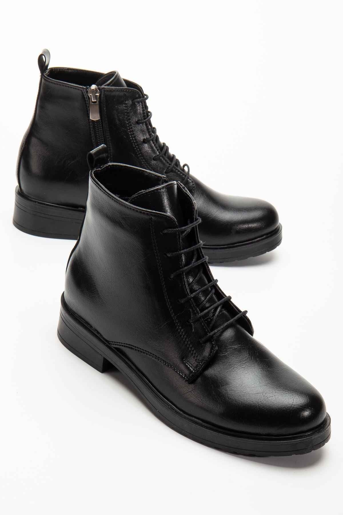 Ayakkabı Aşkı 165-225 Siyah Yanki Bağcıklı Fermuarlı Günlük Kadın Bot