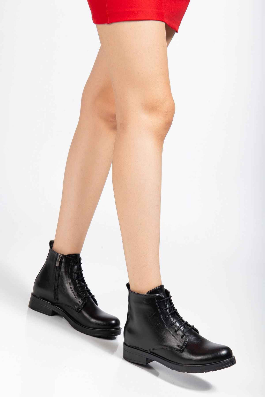 Ayakkabı Aşkı 165-225 Siyah Yanki Bağcıklı Fermuarlı Günlük Kadın Bot