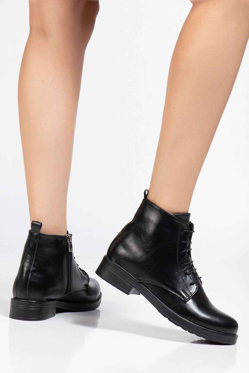Ayakkabı Aşkı 165-225 Siyah Yanki Bağcıklı Fermuarlı Günlük Kadın Bot