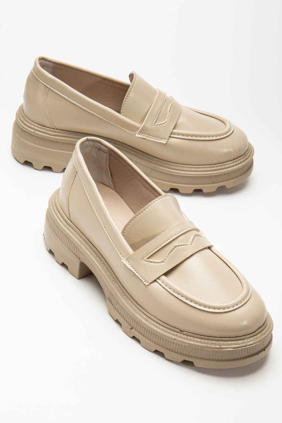 Ayakkabı Aşkı 746-759 Bej Yanki Yüksek Tabanlı Loafer Ayakkabı