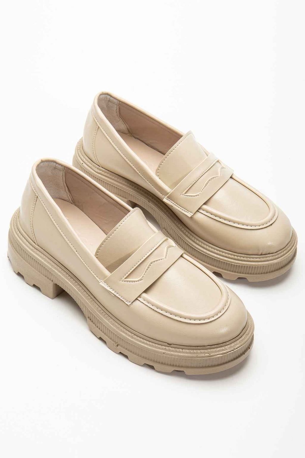 Ayakkabı Aşkı 746-759 Bej Yanki Yüksek Tabanlı Loafer Ayakkabı