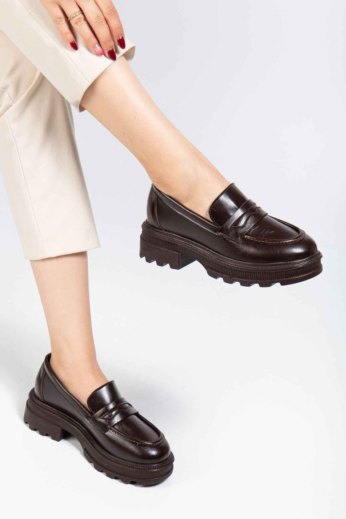 Ayakkabı Aşkı 746-759 Kahve Yanki Yüksek Tabanlı Loafer Ayakkabı