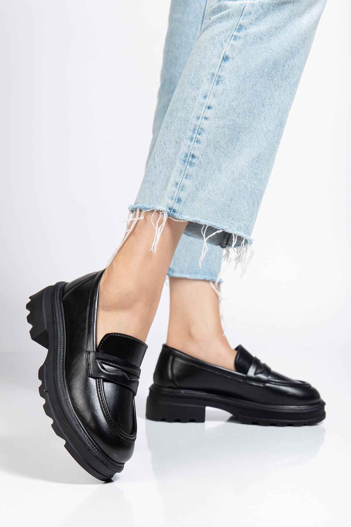 Ayakkabı Aşkı 746-759 Siyah Yanki Yüksek Tabanlı Loafer Ayakkabı