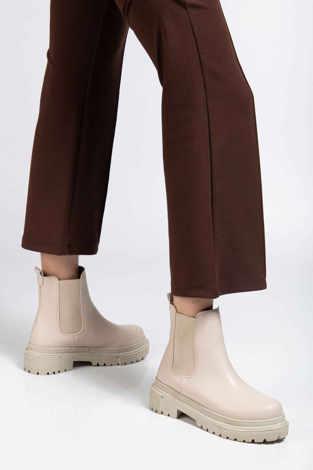 Ayakkabı Aşkı 812-2137 Bej Lastikli Günlük Kadın Bot