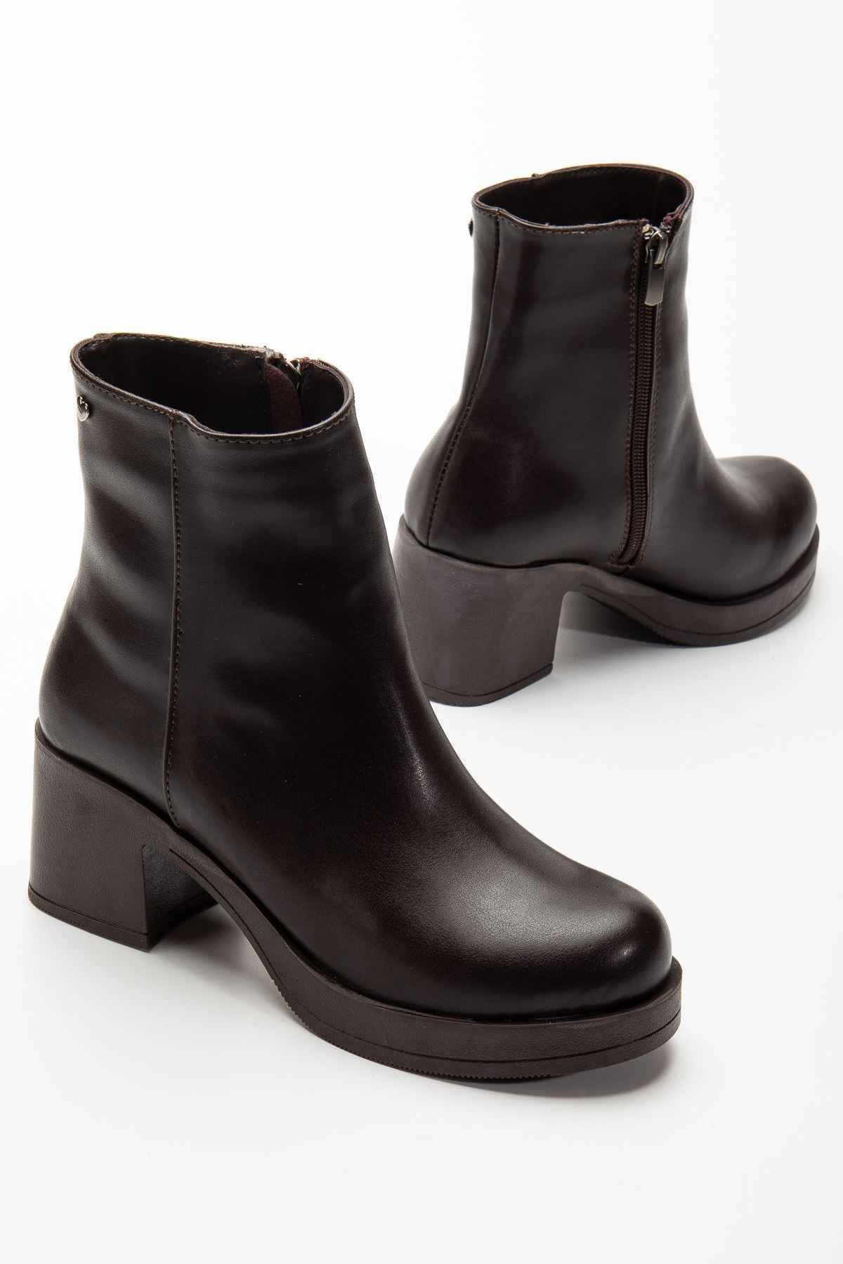 Ayakkabı Aşkı 5109-3022 Kahve Fermuarlı Kalın Topuklu Günlük Kadın Bot