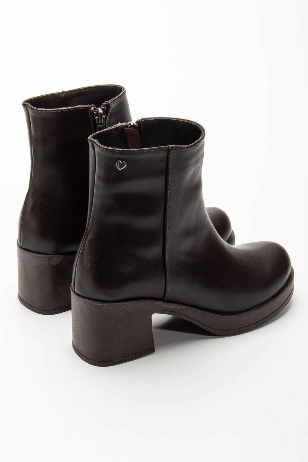 Ayakkabı Aşkı 5109-3022 Kahve Fermuarlı Kalın Topuklu Günlük Kadın Bot