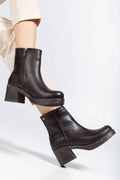Ayakkabı Aşkı 5109-3022 Kahve Fermuarlı Kalın Topuklu Günlük Kadın Bot